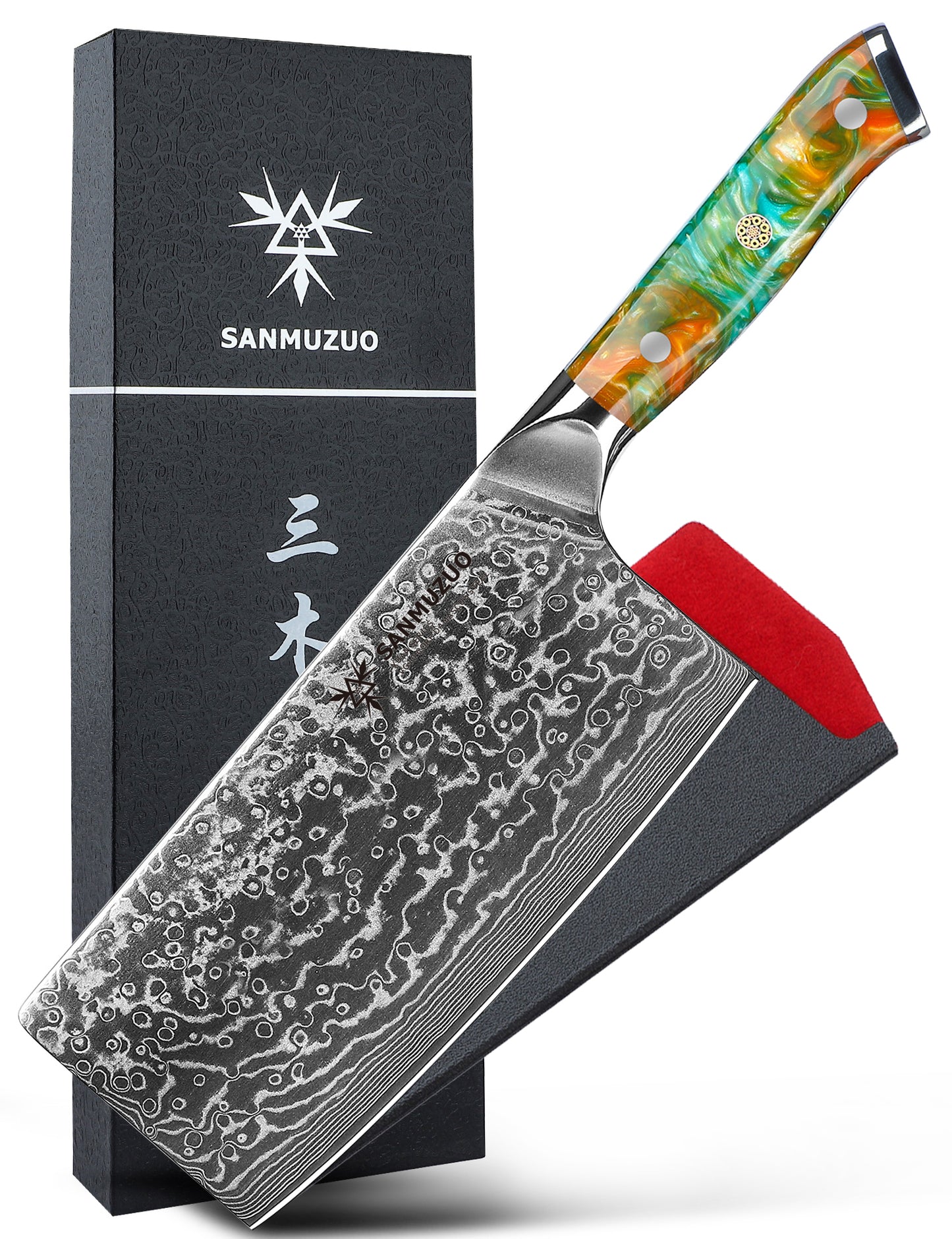SANMUZUO Chinese Chef Knife - 7" Cleaver Knife- Xuan Series - VG10 Damascus Steel Kitchen Knife - Resin Handle