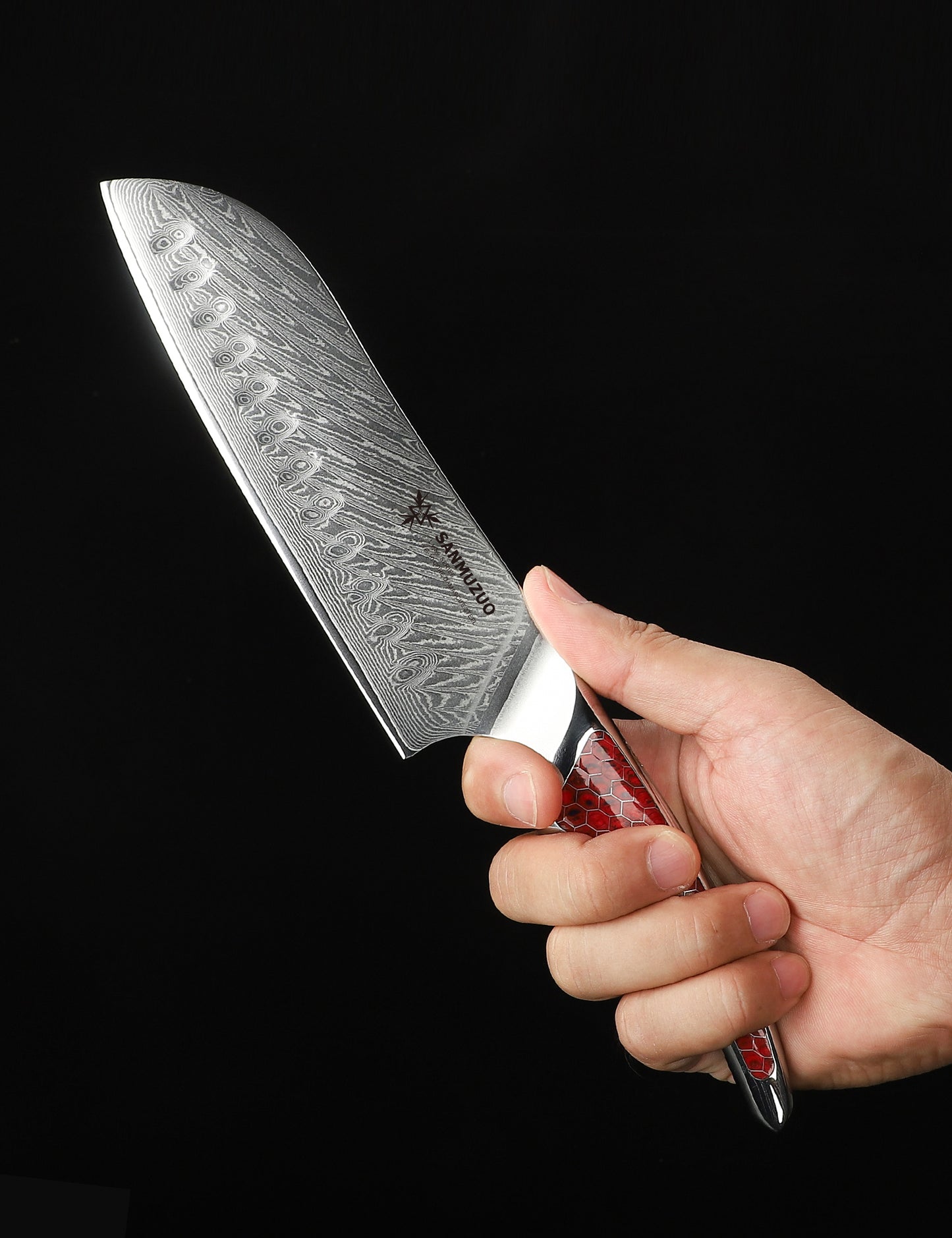 SANMUZUO 7 inch Santoku Knife, Japanese VG-10 Damascus Steel Chef Knife, Ultra Sharp Kitchen Knife with Full-tang Handle in Honeycomb Resin, LA-S9 Series