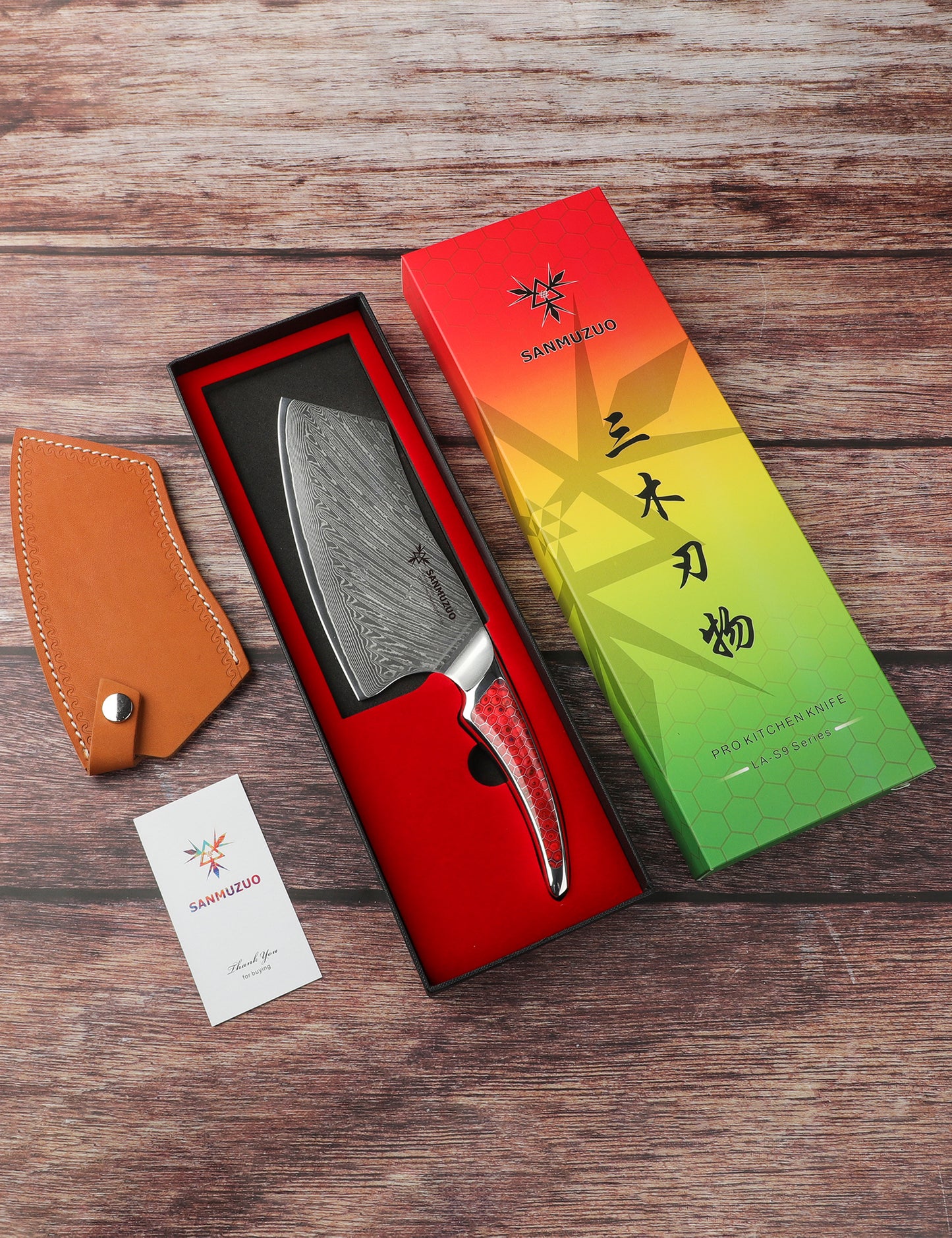 SANMUZUO 7 inch Nakiri Knife, Japanese VG-10 Damascus Steel Meat Cleaver, Ultra Sharp Vegetable Knife with Full-tang Handle in Honeycomb Resin, LA-S9 Series