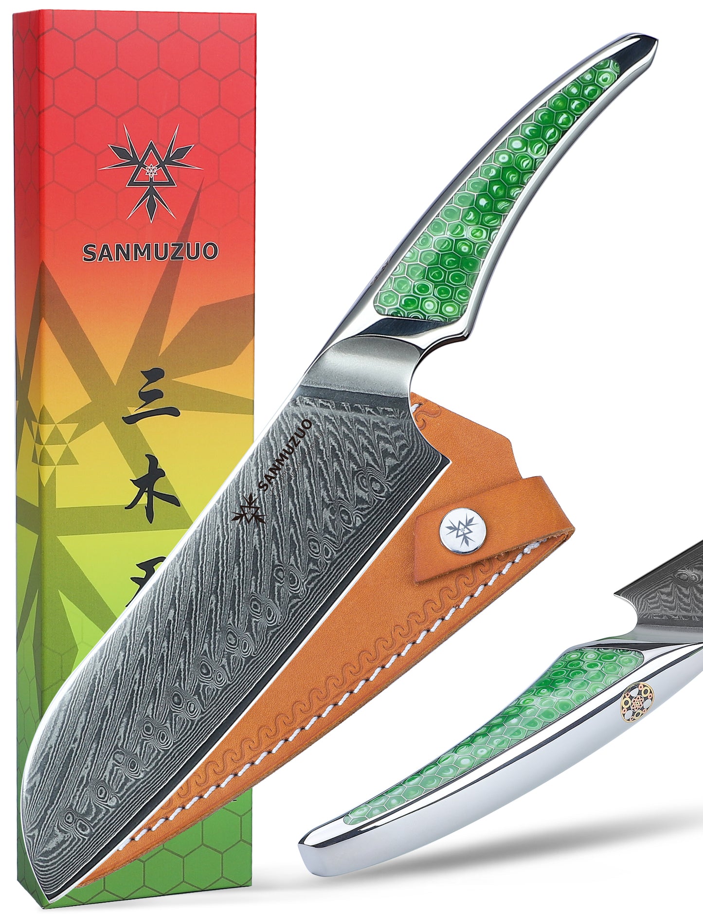 SANMUZUO 7 inch Santoku Knife, Japanese VG-10 Damascus Steel Chef Knife, Ultra Sharp Kitchen Knife with Full-tang Handle in Honeycomb Resin, LA-S9 Series